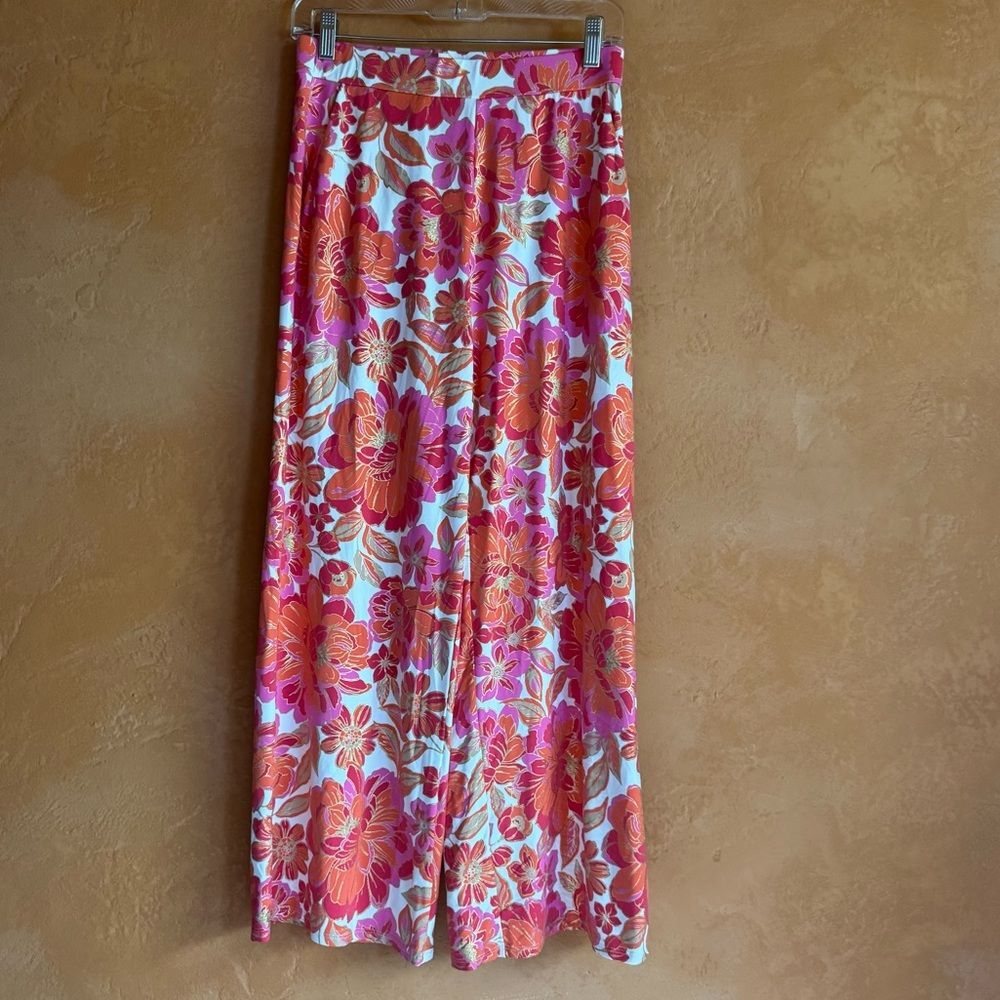 Jude Connally Floral Wide Leg Pants XS Made in USA Stretch Resort